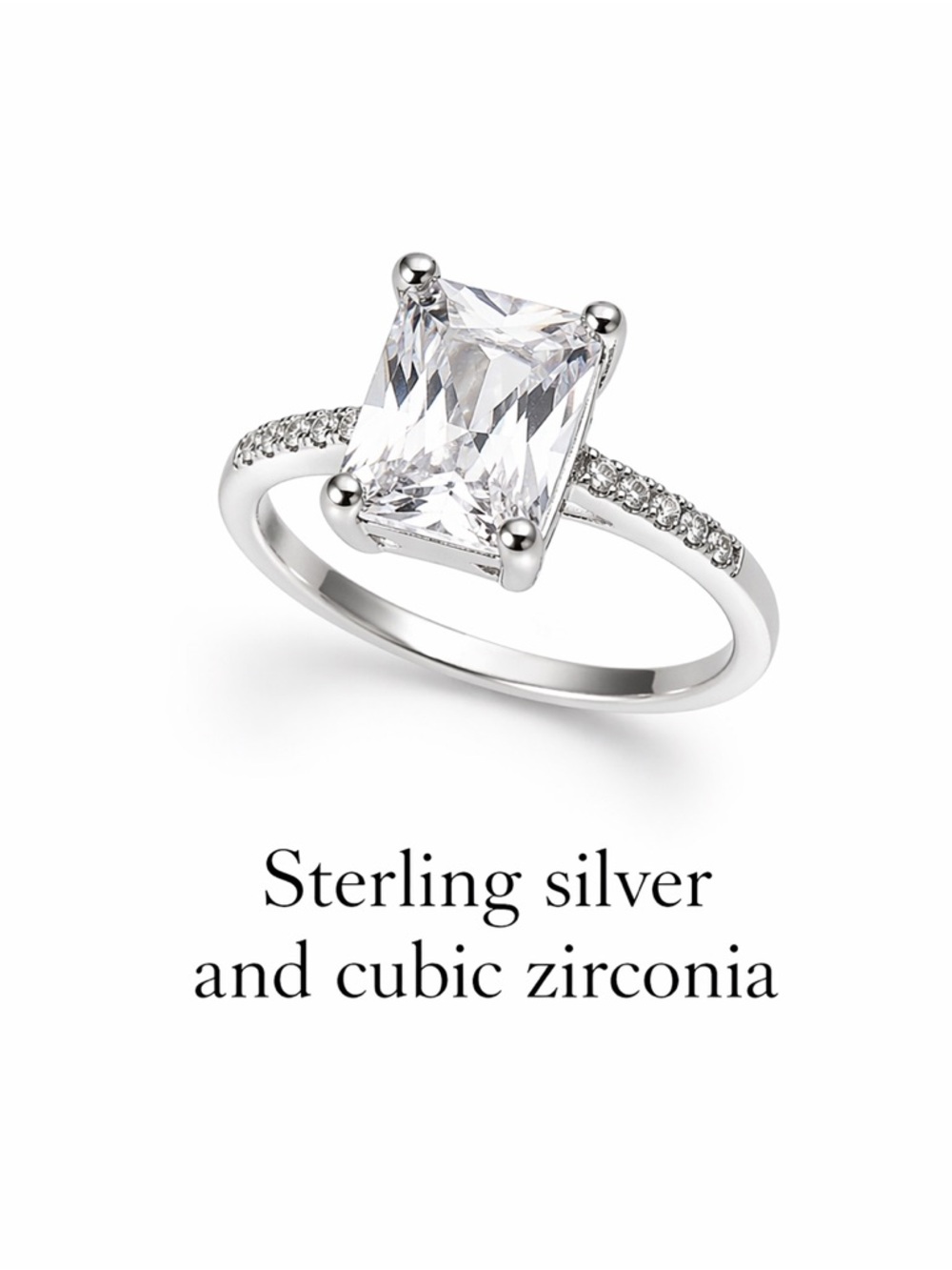 Sterling Silver Cubic Zirconia Emerald-Cut 2 Carat Engagement Ring NIB